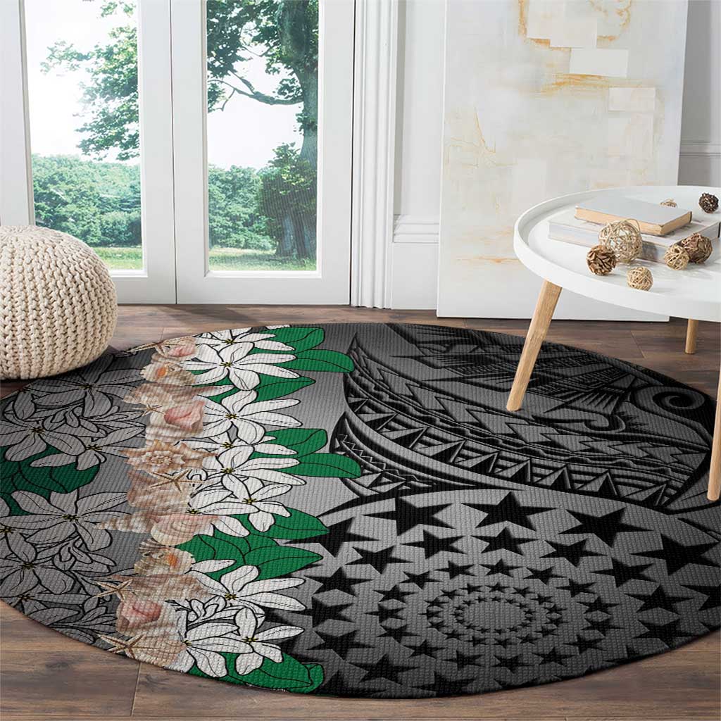 Cook Islands Tiare Maori With Conch Shell Round Carpet Pasifika Fest Polynesian Tattoo Black LT14 - Polynesian Pride