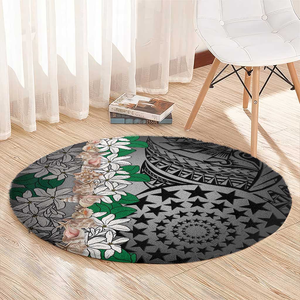 Cook Islands Tiare Maori With Conch Shell Round Carpet Pasifika Fest Polynesian Tattoo Black LT14 - Polynesian Pride