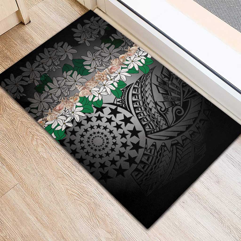 Cook Islands Tiare Maori With Conch Shell Rubber Doormat Pasifika Fest Polynesian Tattoo Black LT14 - Polynesian Pride