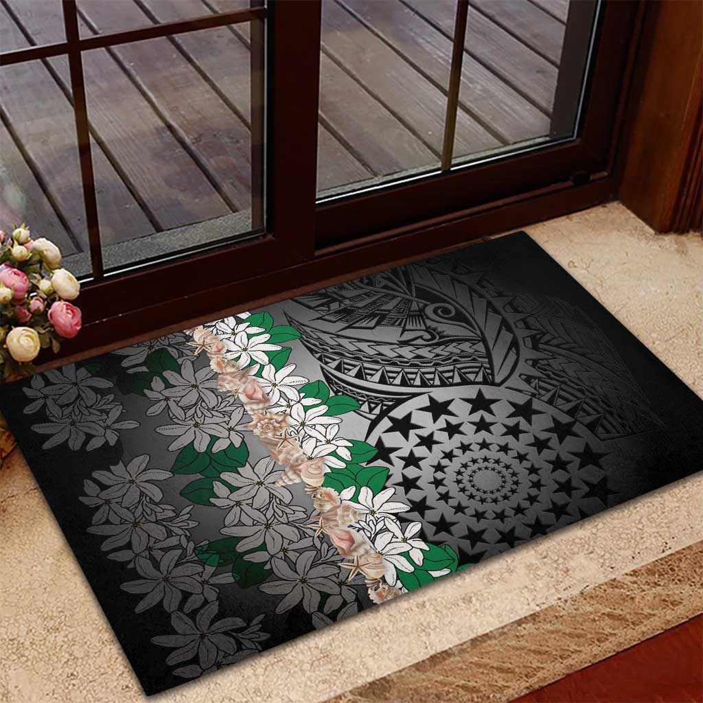 Cook Islands Tiare Maori With Conch Shell Rubber Doormat Pasifika Fest Polynesian Tattoo Black LT14 - Polynesian Pride