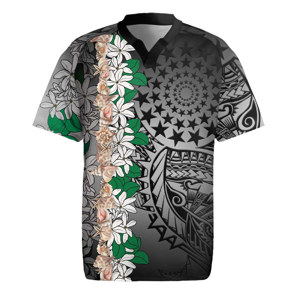 Cook Islands Tiare Maori With Conch Shell Rugby Jersey Pasifika Fest Polynesian Tattoo Black