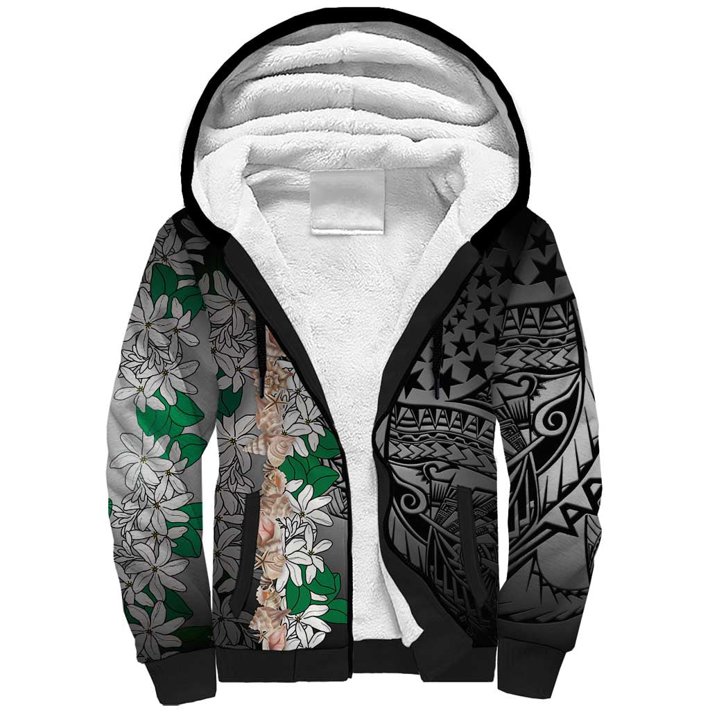 Cook Islands Tiare Maori With Conch Shell Sherpa Hoodie Pasifika Fest Polynesian Tattoo Black