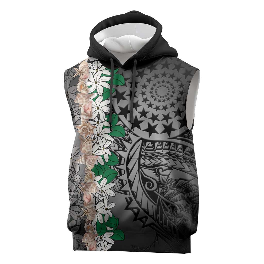 Cook Islands Tiare Maori With Conch Shell Sleeveless Hoodie Pasifika Fest Polynesian Tattoo Black LT14 Black - Polynesian Pride