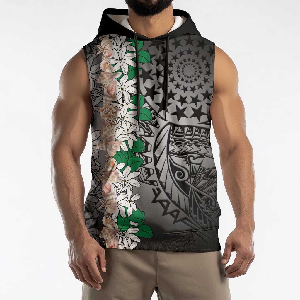 Cook Islands Tiare Maori With Conch Shell Sleeveless Hoodie Pasifika Fest Polynesian Tattoo Black LT14 - Polynesian Pride
