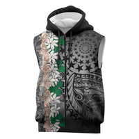 Cook Islands Tiare Maori With Conch Shell Sleeveless Zip Hoodie Pasifika Fest Polynesian Tattoo Black LT14 Black - Polynesian Pride