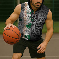 Cook Islands Tiare Maori With Conch Shell Sleeveless Zip Hoodie Pasifika Fest Polynesian Tattoo Black LT14 - Polynesian Pride