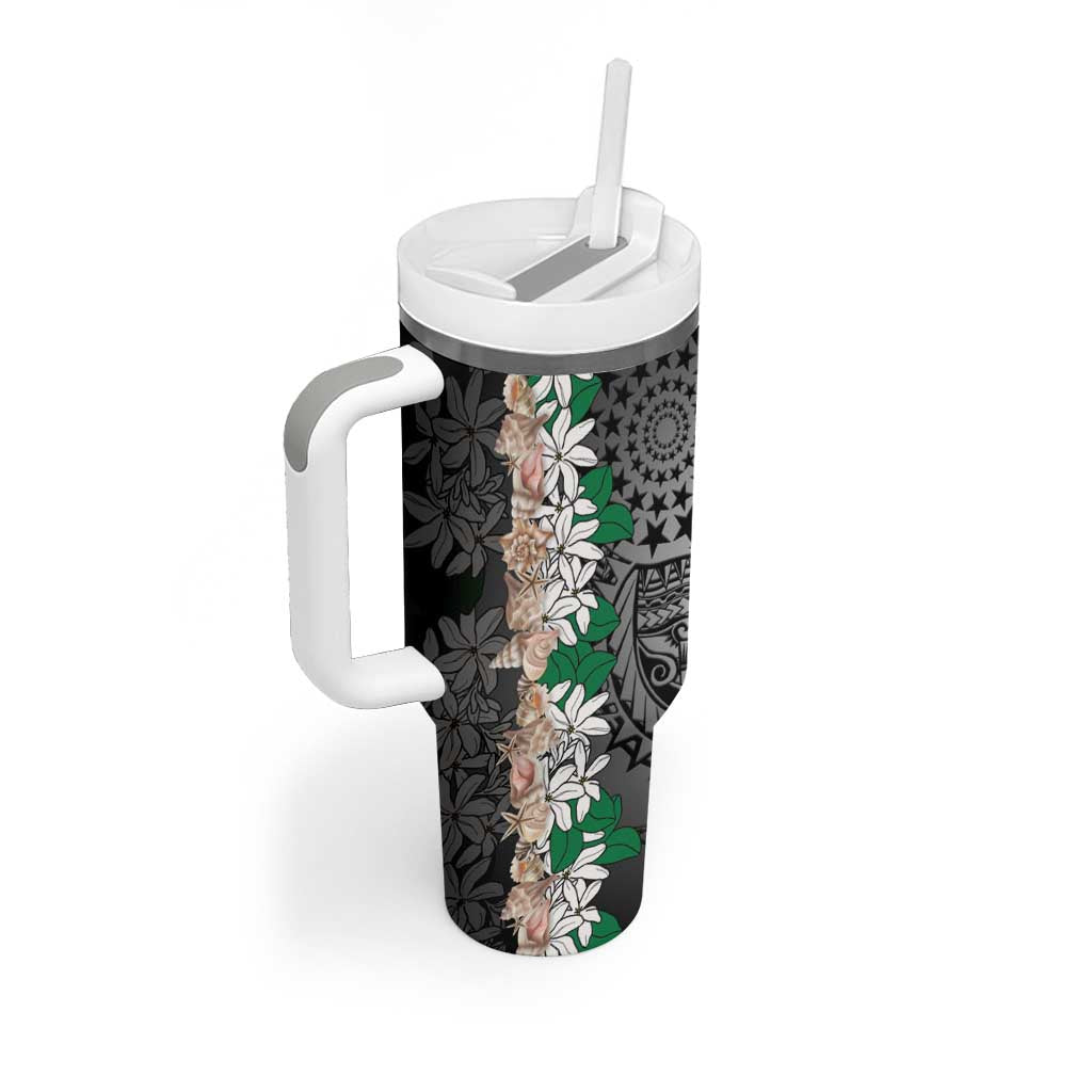 Cook Islands Tiare Maori With Conch Shell Tumbler With Handle Pasifika Fest Polynesian Tattoo Black