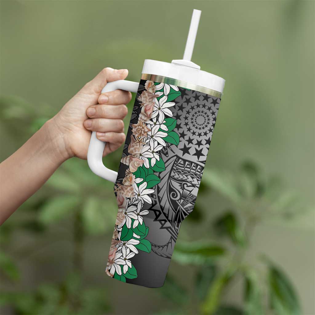 Cook Islands Tiare Maori With Conch Shell Tumbler With Handle Pasifika Fest Polynesian Tattoo Black