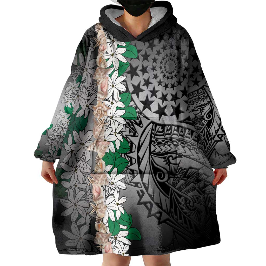 Cook Islands Tiare Maori With Conch Shell Wearable Blanket Hoodie Pasifika Fest Polynesian Tattoo Black LT14 - Polynesian Pride