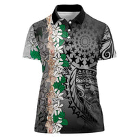 Cook Islands Tiare Maori With Conch Shell Women Polo Shirt Pasifika Fest Polynesian Tattoo Black