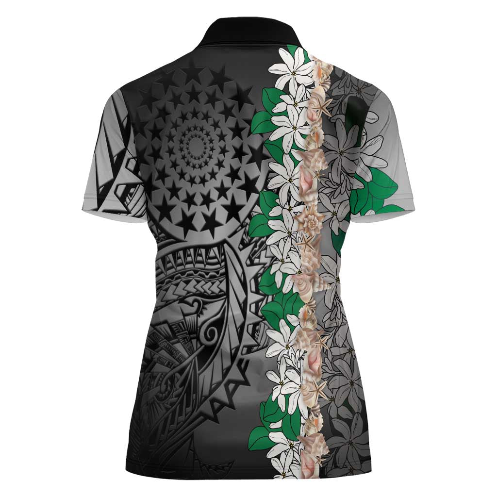 Cook Islands Tiare Maori With Conch Shell Women Polo Shirt Pasifika Fest Polynesian Tattoo Black