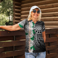 Cook Islands Tiare Maori With Conch Shell Women Polo Shirt Pasifika Fest Polynesian Tattoo Black