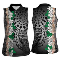 Cook Islands Tiare Maori With Conch Shell Women Sleeveless Polo Shirt Pasifika Fest Polynesian Tattoo Black
