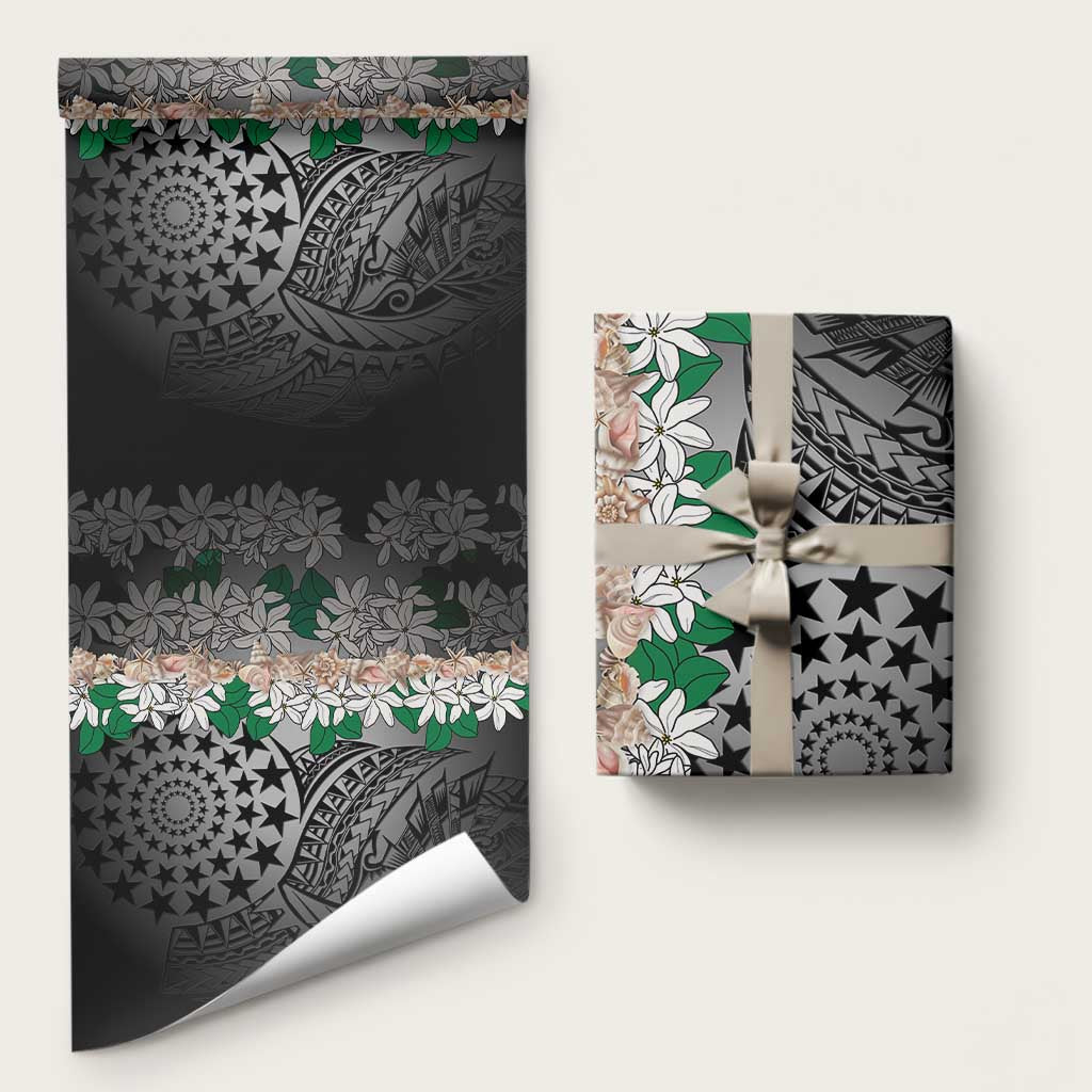 Cook Islands Tiare Maori With Conch Shell Wrapping Paper Pasifika Fest Polynesian Tattoo Black