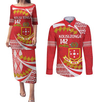 Personalised Kolisi Tonga College Atele Couples Matching Puletasi and Long Sleeve Button Shirt Mate Maa Tonga 142 Years Anniversary