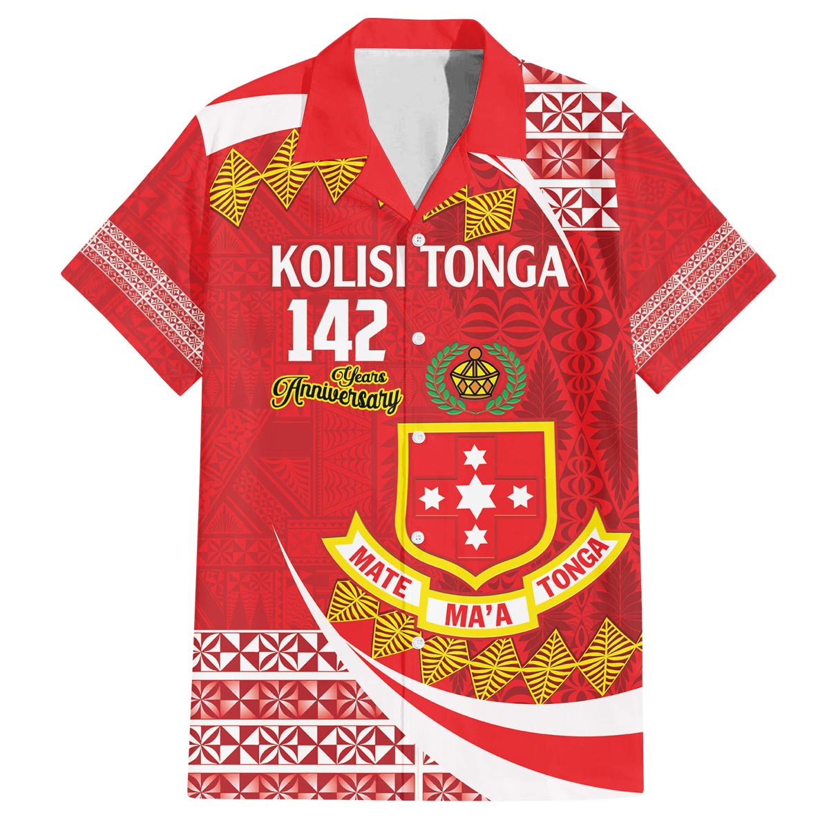 Personalised Kolisi Tonga College Atele Family Matching Off The Shoulder Long Sleeve Dress and Hawaiian Shirt Mate Maa Tonga 142 Years Anniversary