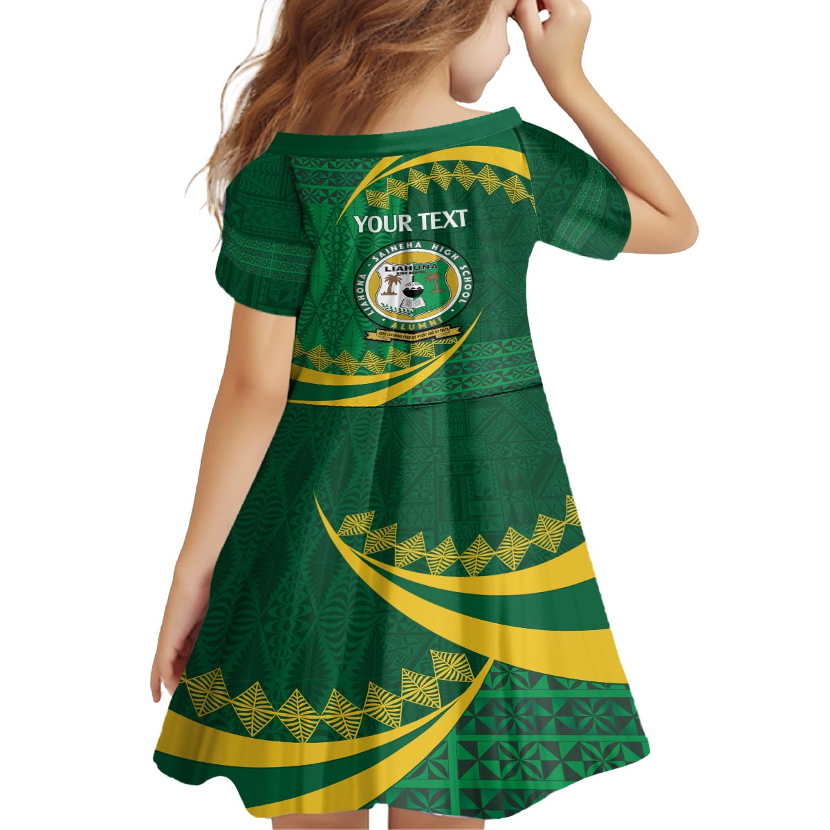 Personalised Tonga Liahona-Saineha High School Family Matching Off The Shoulder Long Sleeve Dress and Hawaiian Shirt Happy 76 Years Anniversary