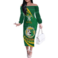 Personalised Tonga Liahona-Saineha High School Family Matching Off The Shoulder Long Sleeve Dress and Hawaiian Shirt Happy 76 Years Anniversary