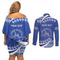 Personalised Tonga Tupou College Toloa Couples Matching Off Shoulder Short Dress and Long Sleeve Button Shirt Happy 158 Years Anniversary
