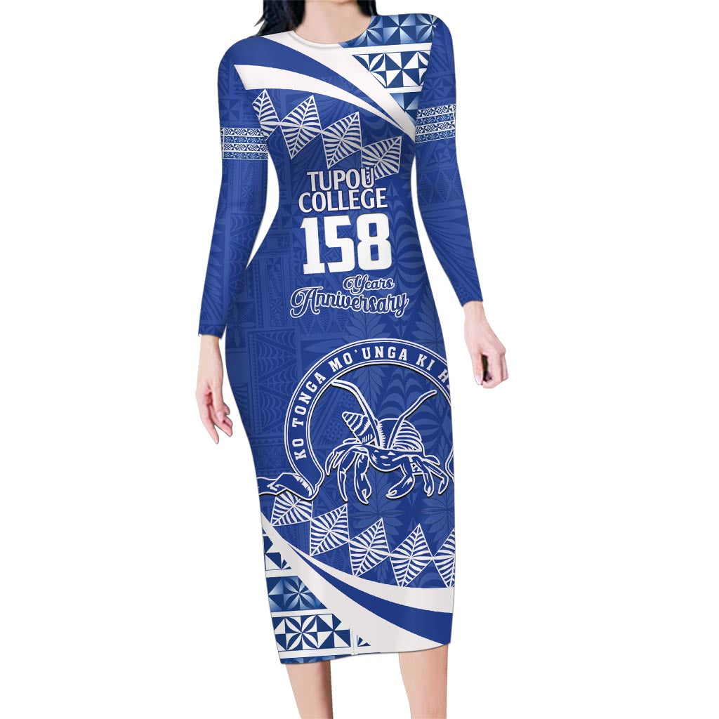 Personalised Tonga Tupou College Toloa Family Matching Long Sleeve Bodycon Dress and Hawaiian Shirt Happy 158 Years Anniversary