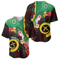 Long God Yumi Stanap Vanuatu Baseball Jersey Tropical Flowers Aboriginal Pattern