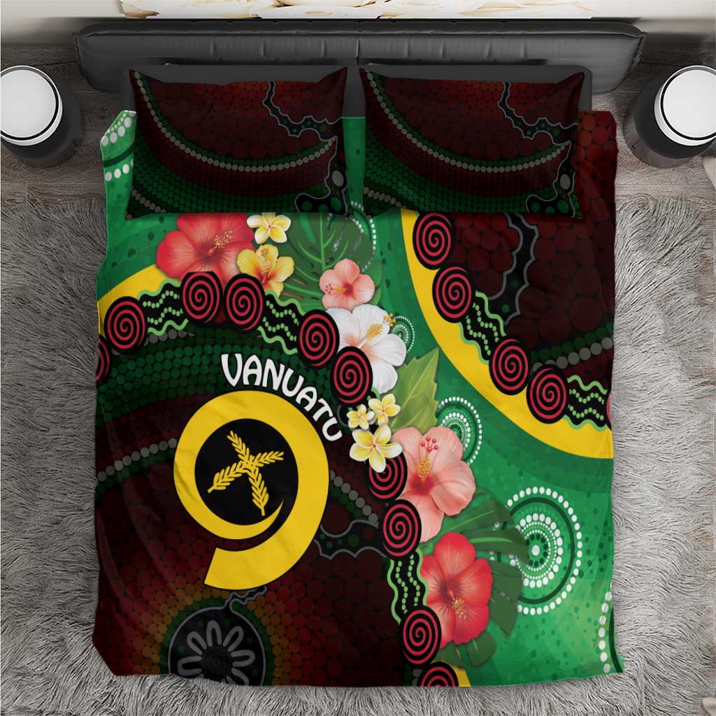 Long God Yumi Stanap Vanuatu Bedding Set Tropical Flowers Aboriginal Pattern