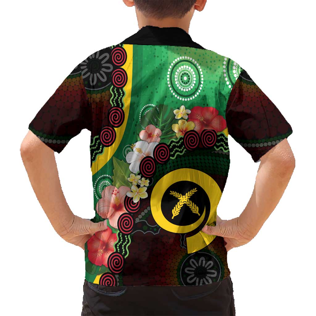 Long God Yumi Stanap Vanuatu Family Matching Long Sleeve Bodycon Dress and Hawaiian Shirt Tropical Flowers Aboriginal Pattern