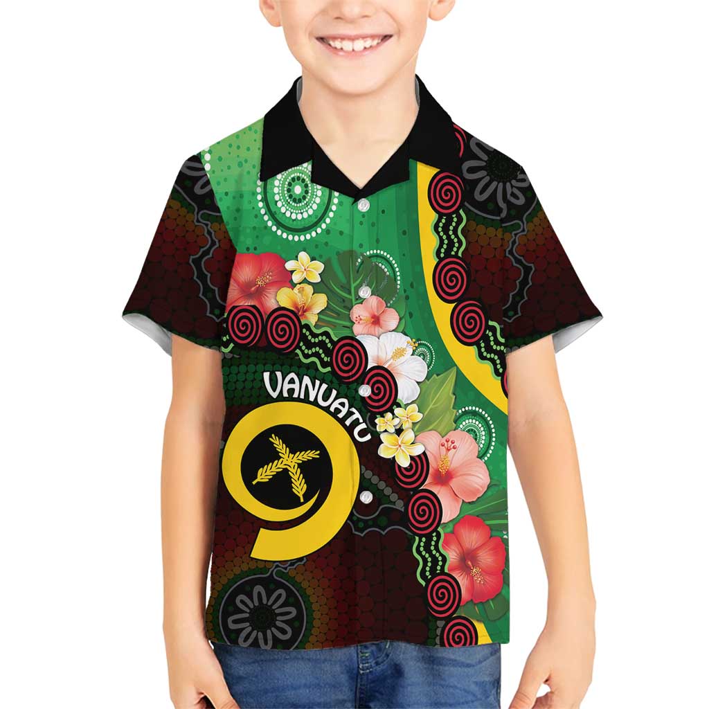 Long God Yumi Stanap Vanuatu Family Matching Long Sleeve Bodycon Dress and Hawaiian Shirt Tropical Flowers Aboriginal Pattern