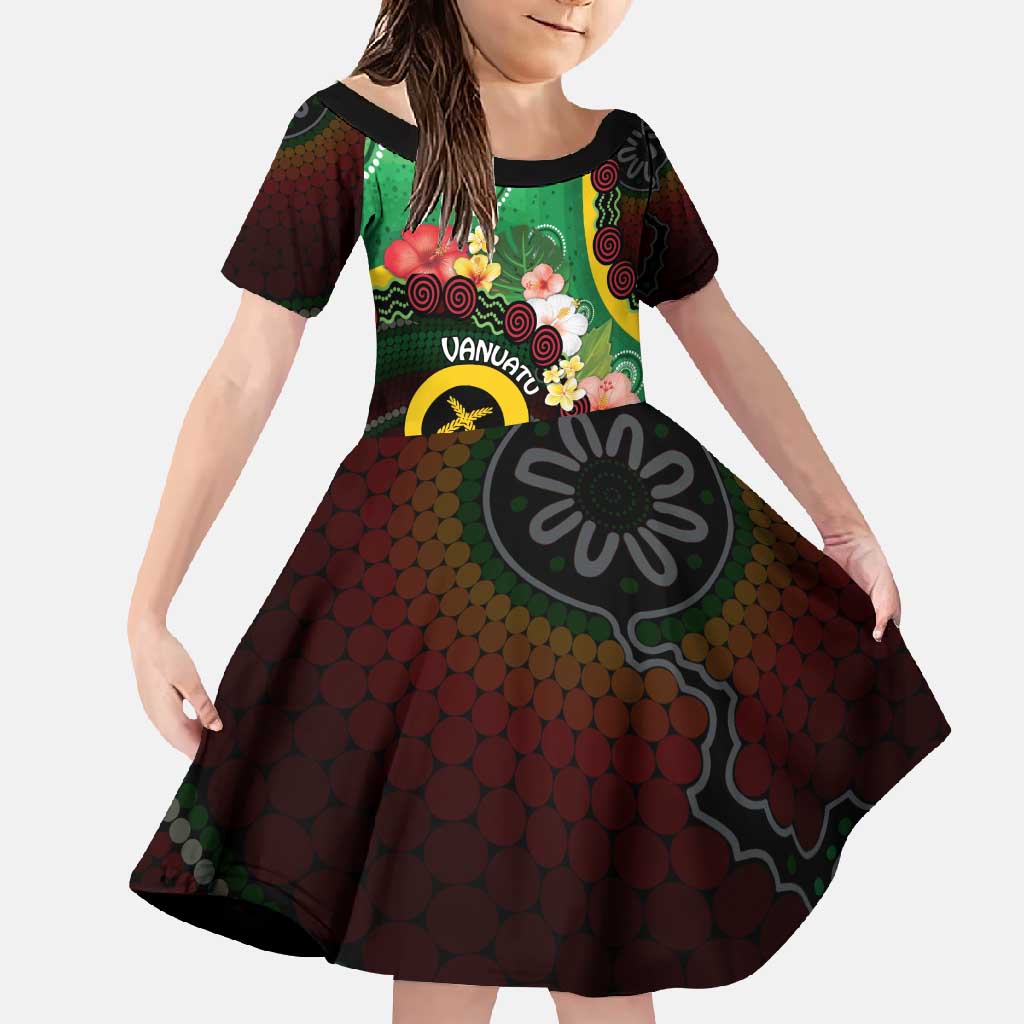 Long God Yumi Stanap Vanuatu Family Matching Off Shoulder Maxi Dress and Hawaiian Shirt Tropical Flowers Aboriginal Pattern