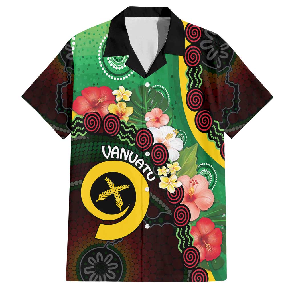 Long God Yumi Stanap Vanuatu Family Matching Off Shoulder Short Dress and Hawaiian Shirt Tropical Flowers Aboriginal Pattern