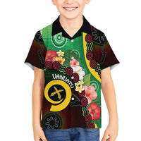 Long God Yumi Stanap Vanuatu Family Matching Off Shoulder Short Dress and Hawaiian Shirt Tropical Flowers Aboriginal Pattern