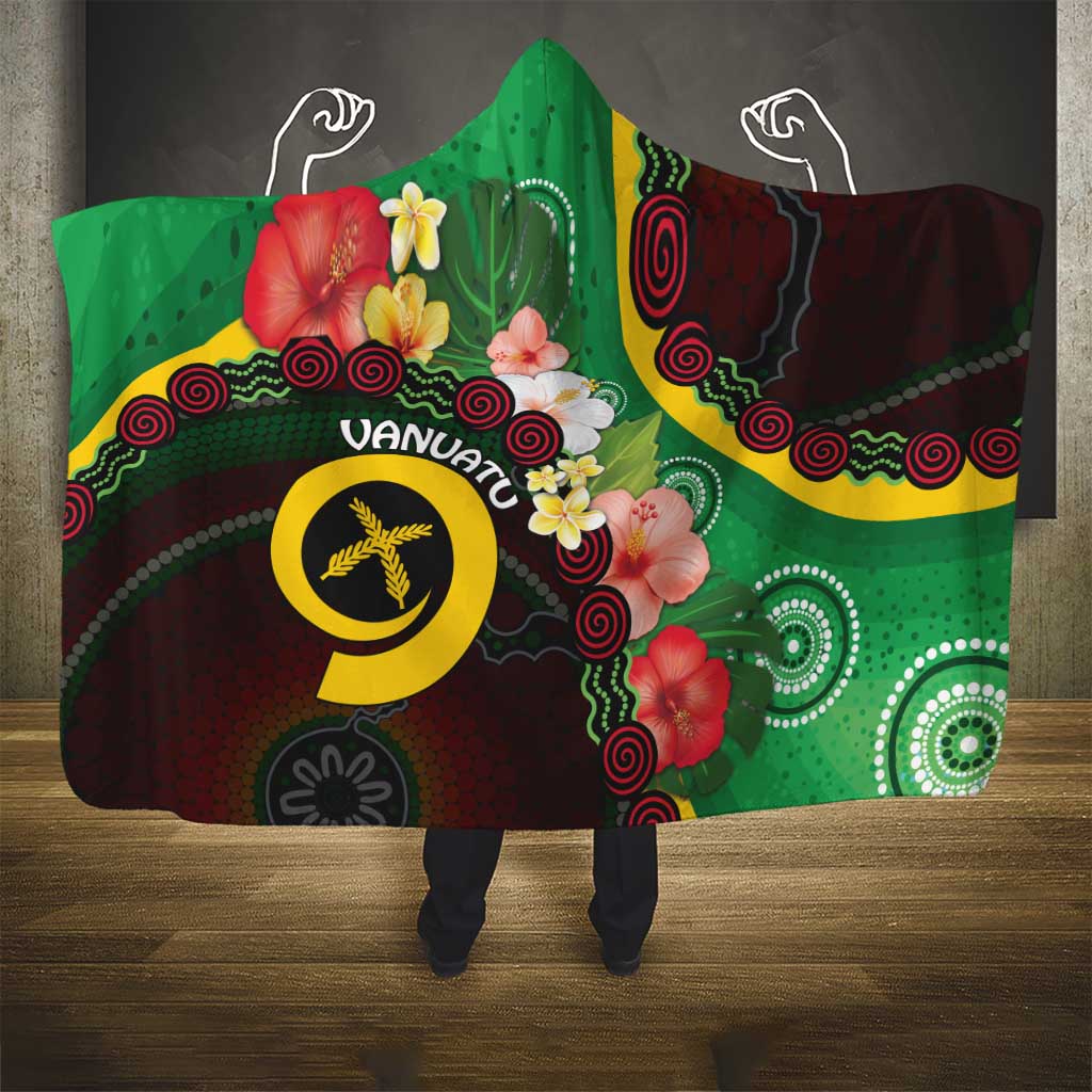 Long God Yumi Stanap Vanuatu Hooded Blanket Tropical Flowers Aboriginal Pattern LT14 - Polynesian Pride