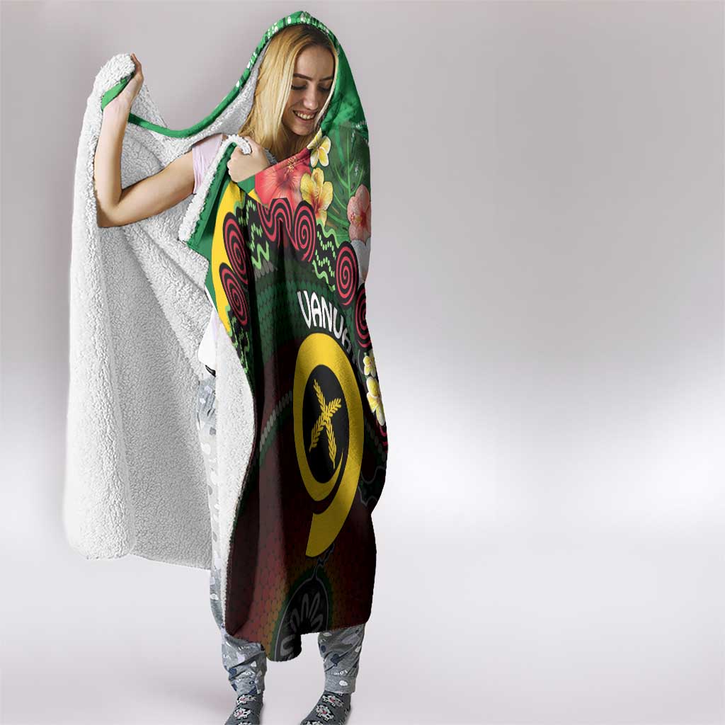 Long God Yumi Stanap Vanuatu Hooded Blanket Tropical Flowers Aboriginal Pattern LT14 - Polynesian Pride