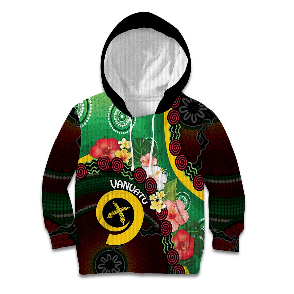 Long God Yumi Stanap Vanuatu Kid Hoodie Tropical Flowers Aboriginal Pattern LT14 Hoodie Green - Polynesian Pride
