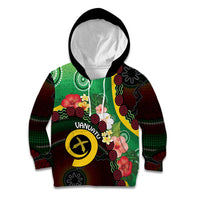 Long God Yumi Stanap Vanuatu Kid Hoodie Tropical Flowers Aboriginal Pattern LT14 Hoodie Green - Polynesian Pride