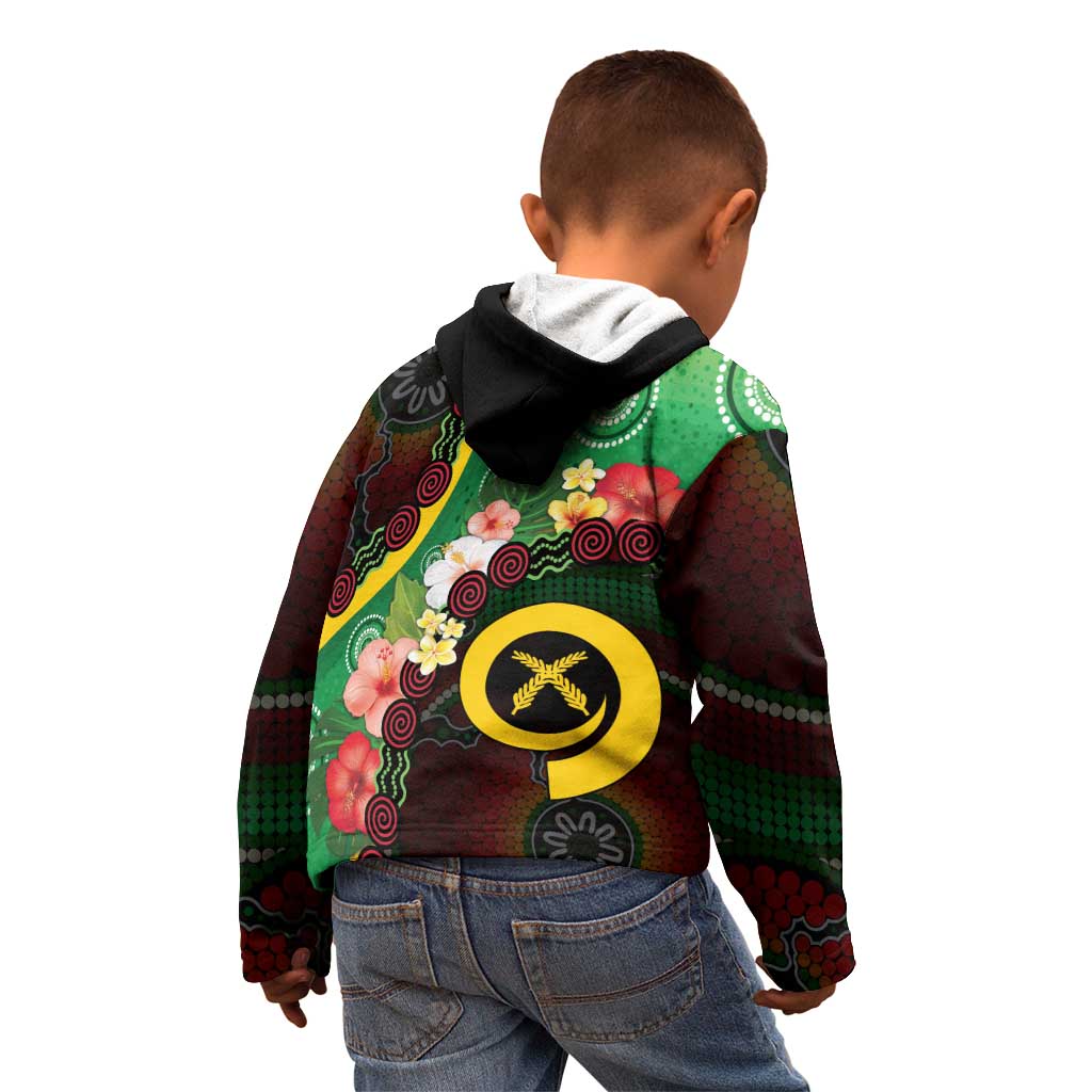 Long God Yumi Stanap Vanuatu Kid Hoodie Tropical Flowers Aboriginal Pattern LT14 - Polynesian Pride