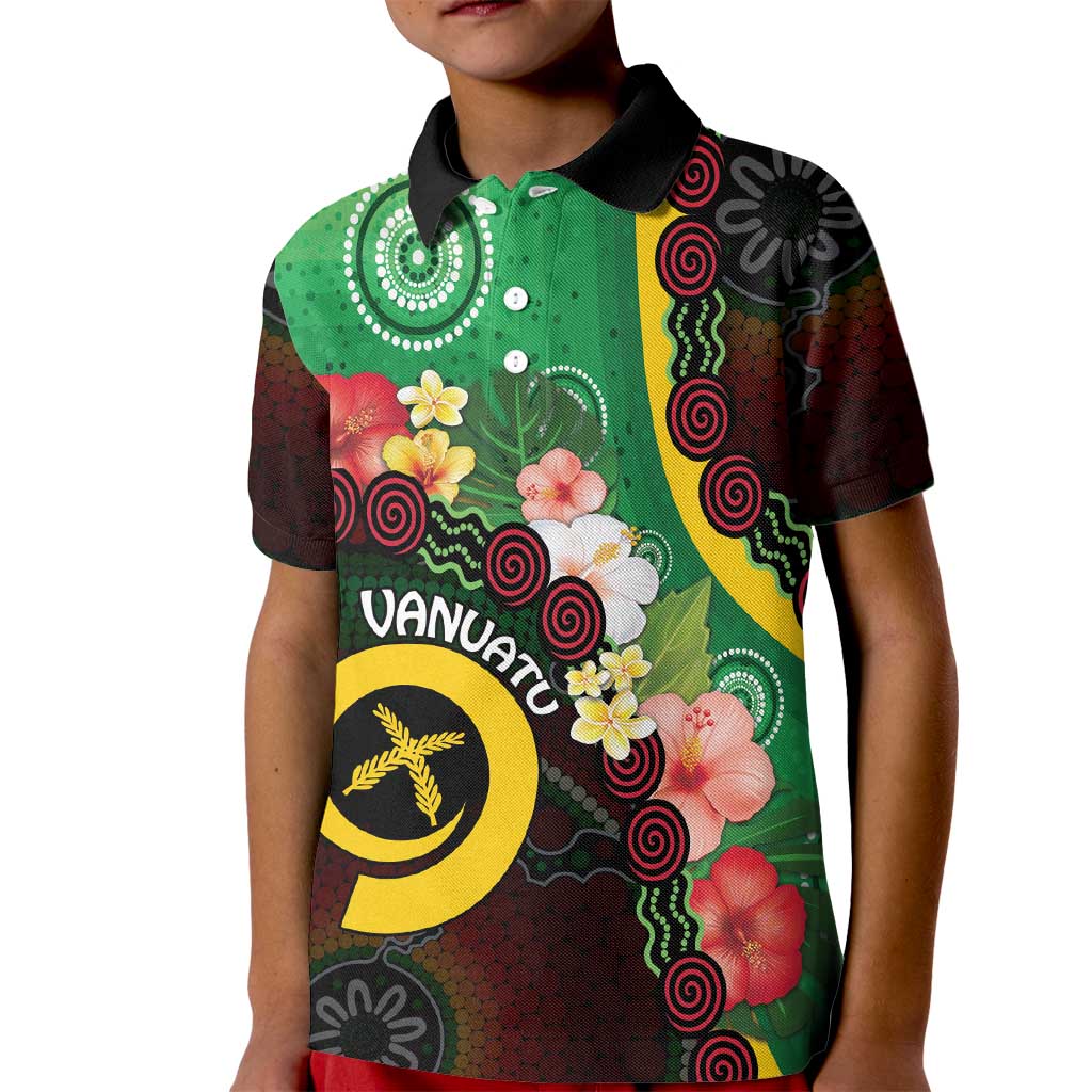 Long God Yumi Stanap Vanuatu Kid Polo Shirt Tropical Flowers Aboriginal Pattern LT14 Kid Green - Polynesian Pride