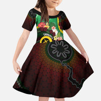 Long God Yumi Stanap Vanuatu Kid Short Sleeve Dress Tropical Flowers Aboriginal Pattern LT14 KID Green - Polynesian Pride