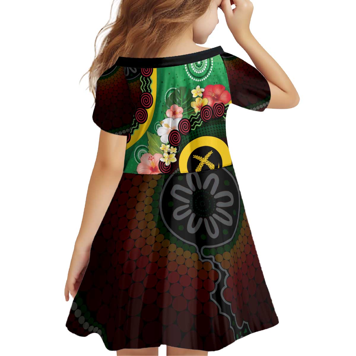 Long God Yumi Stanap Vanuatu Kid Short Sleeve Dress Tropical Flowers Aboriginal Pattern LT14 - Polynesian Pride