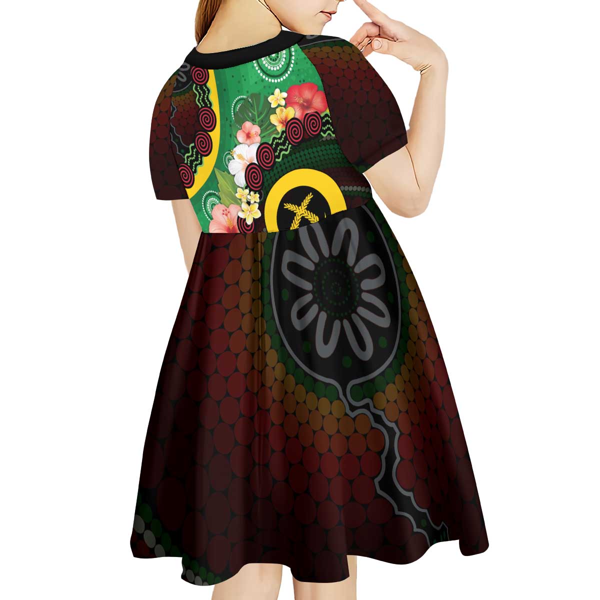 Long God Yumi Stanap Vanuatu Kid Short Sleeve Dress Tropical Flowers Aboriginal Pattern LT14 - Polynesian Pride