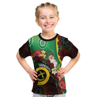Long God Yumi Stanap Vanuatu Kid T Shirt Tropical Flowers Aboriginal Pattern LT14 Green - Polynesian Pride