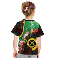 Long God Yumi Stanap Vanuatu Kid T Shirt Tropical Flowers Aboriginal Pattern LT14 - Polynesian Pride