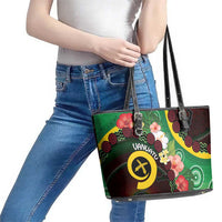Long God Yumi Stanap Vanuatu Leather Tote Bag Tropical Flowers Aboriginal Pattern