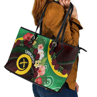 Long God Yumi Stanap Vanuatu Leather Tote Bag Tropical Flowers Aboriginal Pattern