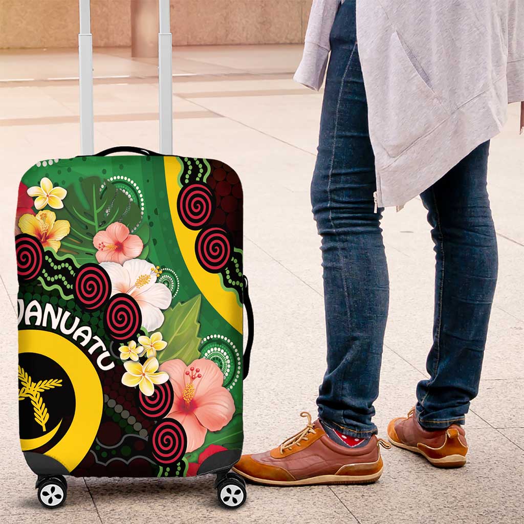 Long God Yumi Stanap Vanuatu Luggage Cover Tropical Flowers Aboriginal Pattern