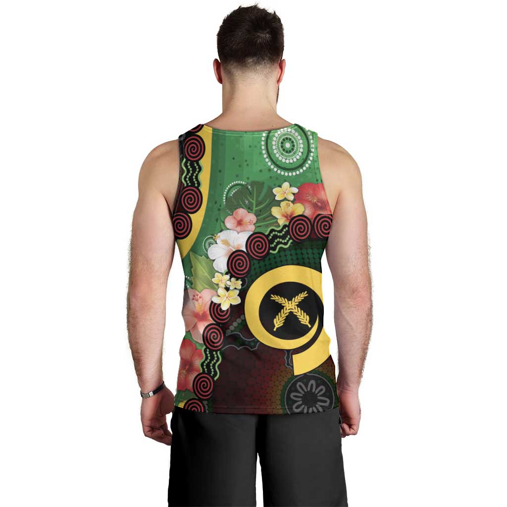 Long God Yumi Stanap Vanuatu Men Tank Top Tropical Flowers Aboriginal Pattern