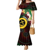 Long God Yumi Stanap Vanuatu Mermaid Dress Tropical Flowers Aboriginal Pattern LT14 Women Green - Polynesian Pride