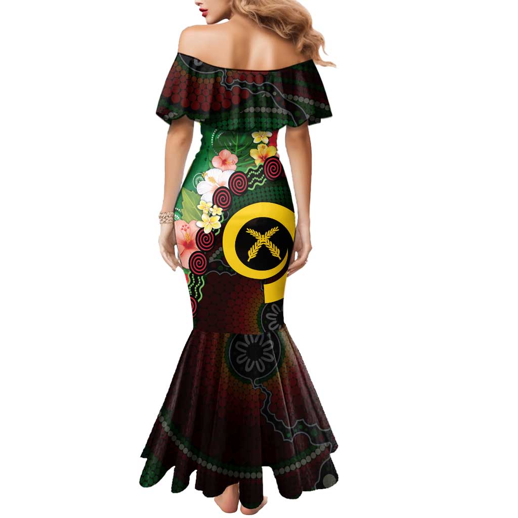 Long God Yumi Stanap Vanuatu Mermaid Dress Tropical Flowers Aboriginal Pattern LT14 - Polynesian Pride