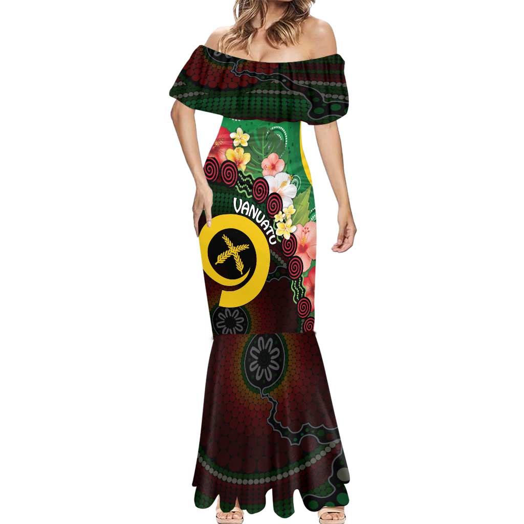 Long God Yumi Stanap Vanuatu Mermaid Dress Tropical Flowers Aboriginal Pattern LT14 - Polynesian Pride