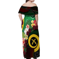 Long God Yumi Stanap Vanuatu Off Shoulder Maxi Dress Tropical Flowers Aboriginal Pattern LT14 - Polynesian Pride